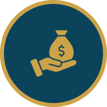 Hand holding money bag icon